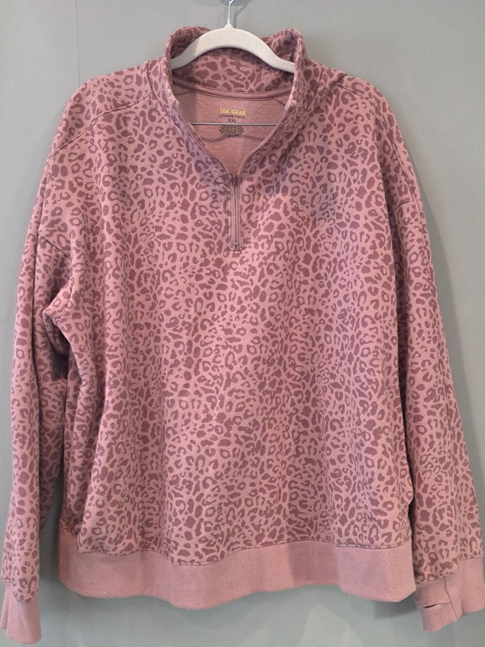 Tek Gear Ultrasoft Fleece Leopard Print Quarter Zip Sweatshirt XXL Pink